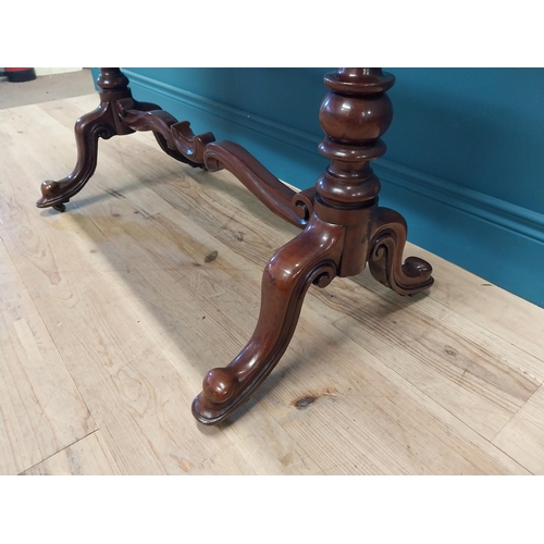 207 - Good quality 19th C. mahogany side table raised on turned legs, single stretcher and four outswept f... 