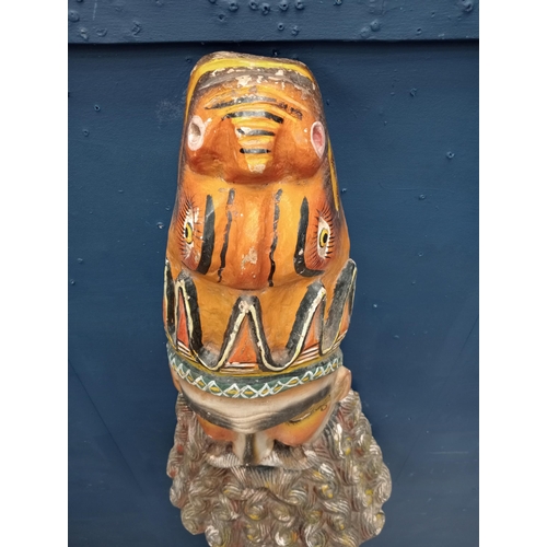 209 - Hand carved wooden mask with beard and snake head  {H 80cm x W 45cm x D 20cm }.