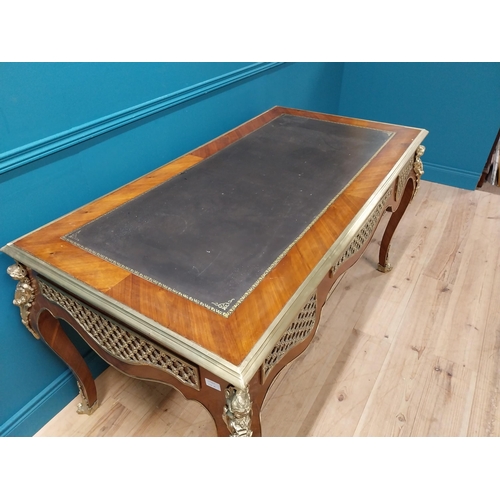 212 - Exceptional quality French kingwood desk with inset leather top and ormolu mounts in the Empire styl... 