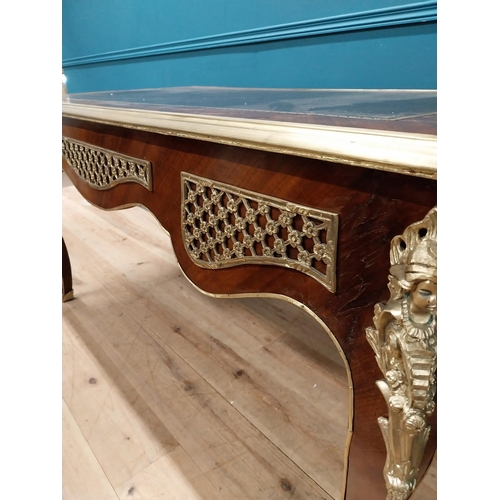 212 - Exceptional quality French kingwood desk with inset leather top and ormolu mounts in the Empire styl... 