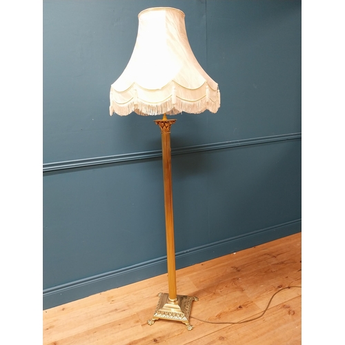 216 - Exceptional quality Edwardian Corinthian column brass standard lamp with cloth shade {176 cm H x 52 ... 