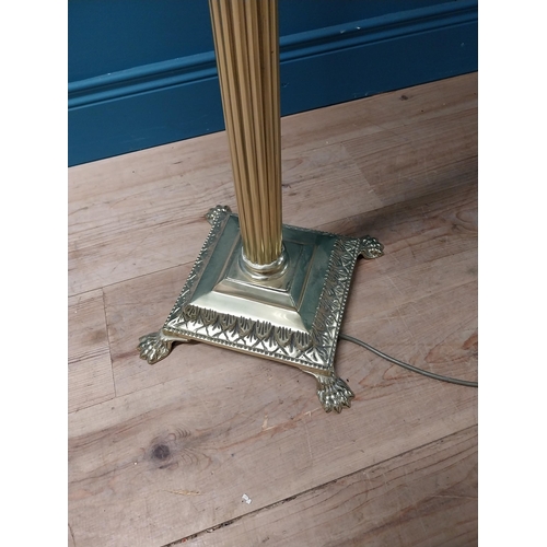 216 - Exceptional quality Edwardian Corinthian column brass standard lamp with cloth shade {176 cm H x 52 ... 