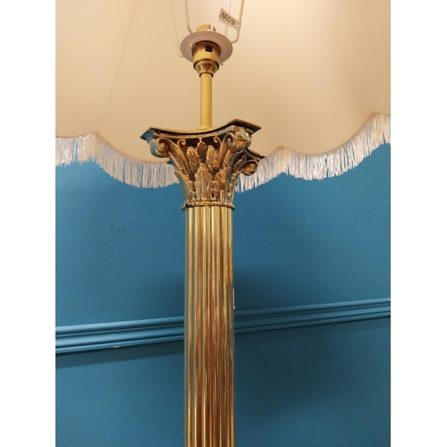 216 - Exceptional quality Edwardian Corinthian column brass standard lamp with cloth shade {176 cm H x 52 ... 