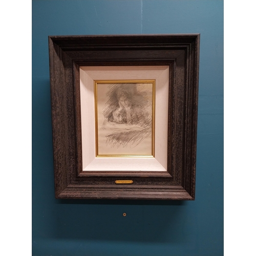 224 - John B Yeats Lady reading pencil sketch from the Yeats family collection mounted in frame {23 cm H x... 