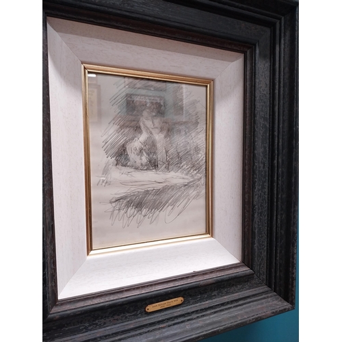 224 - John B Yeats Lady reading pencil sketch from the Yeats family collection mounted in frame {23 cm H x... 