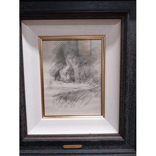 224 - John B Yeats Lady reading pencil sketch from the Yeats family collection mounted in frame {23 cm H x... 