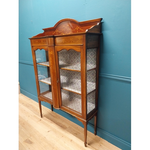 225 - Edwardian mahogany and satinwood inlaid side cabinet with two glazed doors raised on square tapered ... 