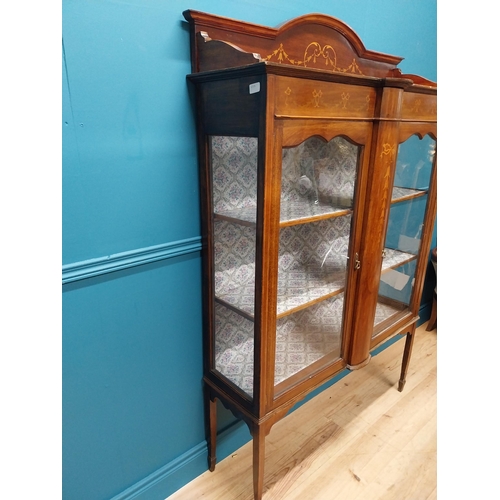 225 - Edwardian mahogany and satinwood inlaid side cabinet with two glazed doors raised on square tapered ... 