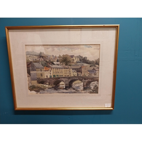 230 - Watercolour depicting Enniskillen bridge mounted in gilt frame {48 cm H x 60 cm W}.