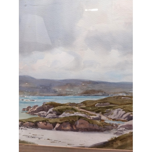 231 - Frank Egginton Coastal scene watercolour mounted in pine frame {53 cm H x 75 cm W}.