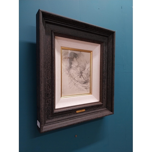 234 - John B Yeats Lily reading pencil sketch from the Yeats family collection mounted in frame {23 cm H x... 