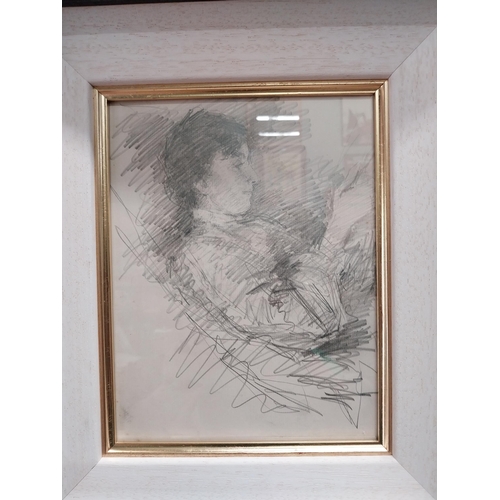 234 - John B Yeats Lily reading pencil sketch from the Yeats family collection mounted in frame {23 cm H x... 