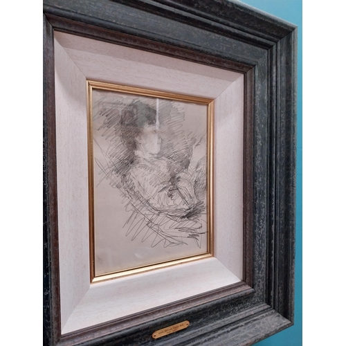 234 - John B Yeats Lily reading pencil sketch from the Yeats family collection mounted in frame {23 cm H x... 