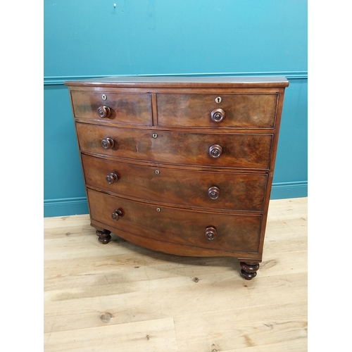 237 - 19th C. flamed mahogany bow fronted chest of drawers with two short drawers over three graduated dra... 