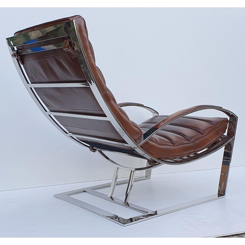 238 - Exceptional quality walnut and chrome lounging armchair and matching footstool in the Art Deco style... 