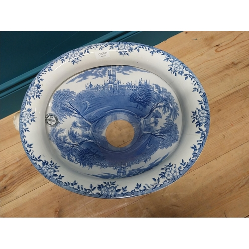 240 - Victorian blue and white ceramic toilet bowl by Ross Murray of Dublin {23 cm H x 40 cm W x 46 cm D}.