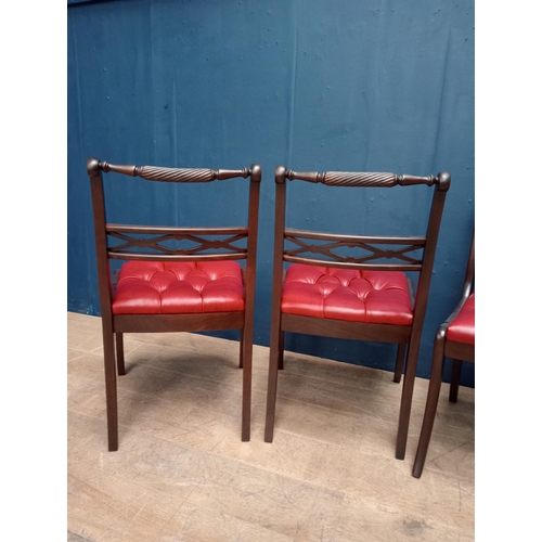 248 - Set of four mahogany rope back side chairs with leather deep button seats in the Regency style {H 82... 