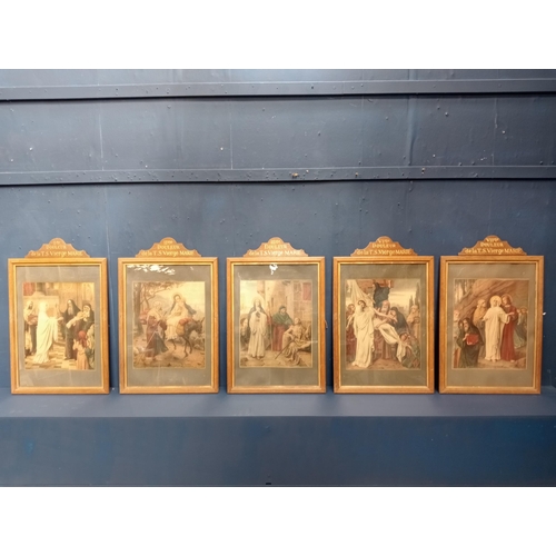 259 - Set of five French stations of the cross {H 70cm x W 45cm}.