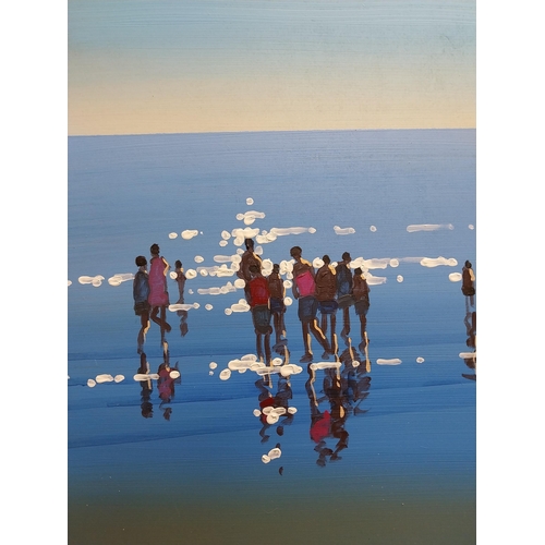 264 - John Morris Inch Beach oil on board mounted in frame {37 cm H x 37 cm W measurement of picture only}