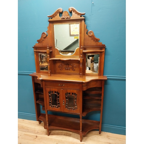 275 - Edwardian carved mahogany chiffoniere with mirrored back raised on turned legs {200 cm H x 123 cm W ... 