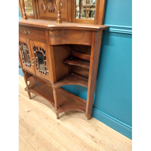 275 - Edwardian carved mahogany chiffoniere with mirrored back raised on turned legs {200 cm H x 123 cm W ... 