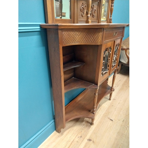 275 - Edwardian carved mahogany chiffoniere with mirrored back raised on turned legs {200 cm H x 123 cm W ... 