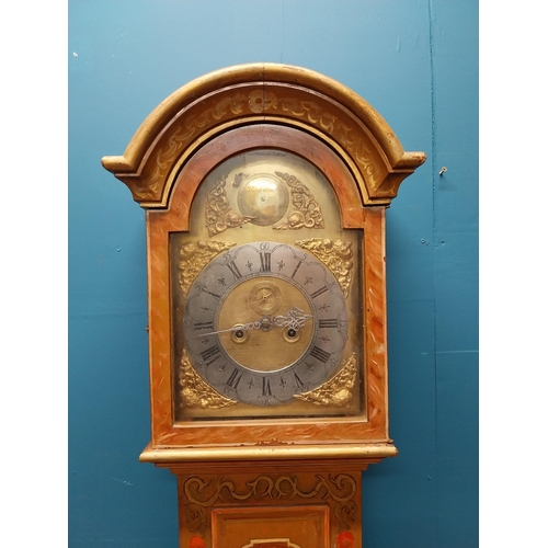 276 - Edwardian hand painted pine Grandfather clock with brass and silvered dial by Peter Mathiesn Copenha... 