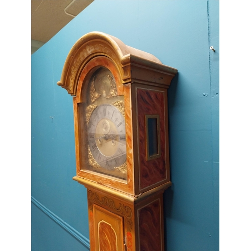 276 - Edwardian hand painted pine Grandfather clock with brass and silvered dial by Peter Mathiesn Copenha... 