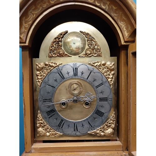 276 - Edwardian hand painted pine Grandfather clock with brass and silvered dial by Peter Mathiesn Copenha... 