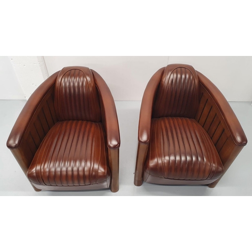 278 - Pair of exceptional quality walnut and hand dyed leather aviator club chairs in the Art Deco style. ... 