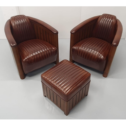 278 - Pair of exceptional quality walnut and hand dyed leather aviator club chairs in the Art Deco style. ... 