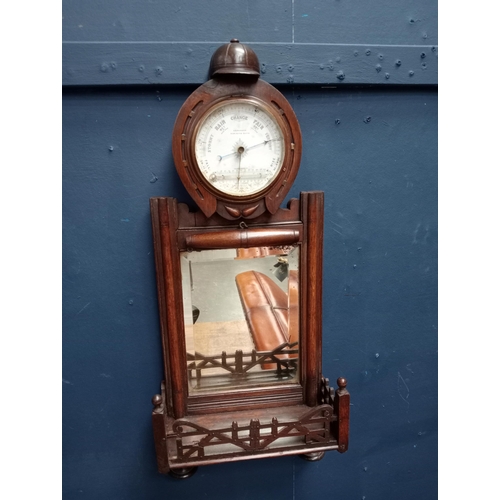 283 - 20th C. oak barometer with inset mirror and shelf {H 65cm x W 28cm x D 11cm }.