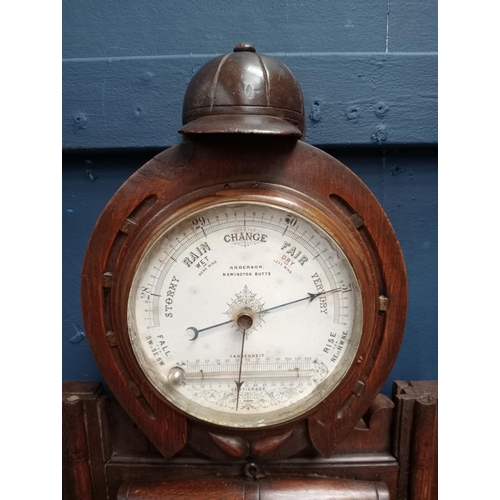 283 - 20th C. oak barometer with inset mirror and shelf {H 65cm x W 28cm x D 11cm }.