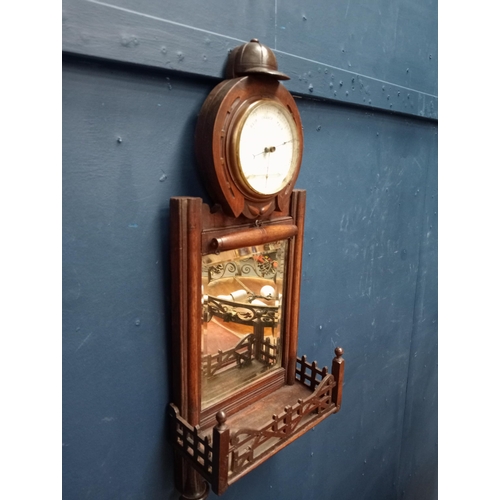 283 - 20th C. oak barometer with inset mirror and shelf {H 65cm x W 28cm x D 11cm }.