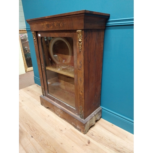 285 - 19th C. French walnut and satinwood inlaid pier cabinet with single glazed door raised on platform b... 