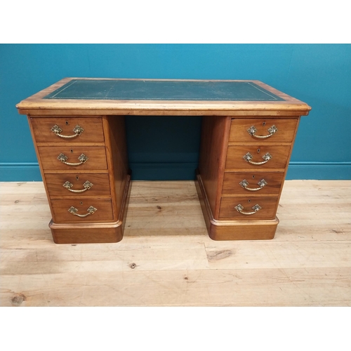 287 - Good quality Victorian mahogany pedestal desk with inset leather top and brass handles {73 cm H x 12... 