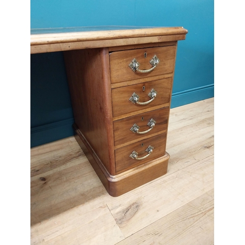 287 - Good quality Victorian mahogany pedestal desk with inset leather top and brass handles {73 cm H x 12... 