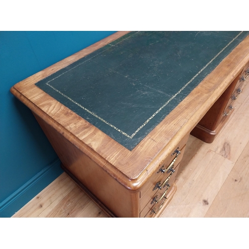 287 - Good quality Victorian mahogany pedestal desk with inset leather top and brass handles {73 cm H x 12... 