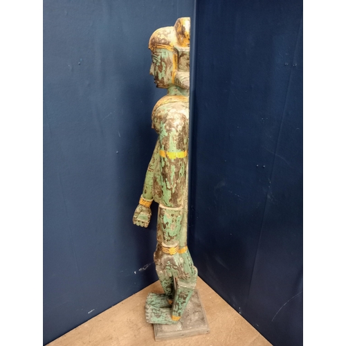 293 - Oriental wooden lady figure with articulated arms and legs { H 140cm x W 35cm x D 25cm}.