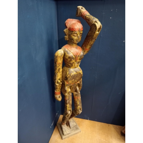 293A - Oriental wooden man figure with articulated arms and legs {H 140CM X W 35CM X D 25CM }.