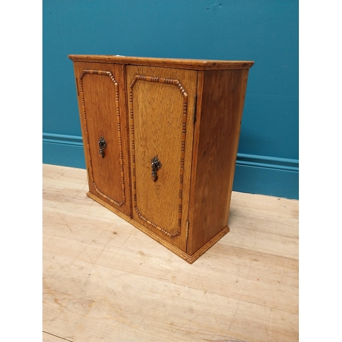 302 - Edwardian oak wall hanging smokers cabinet {47 cm H x 49 cm W x 18 cm D}.