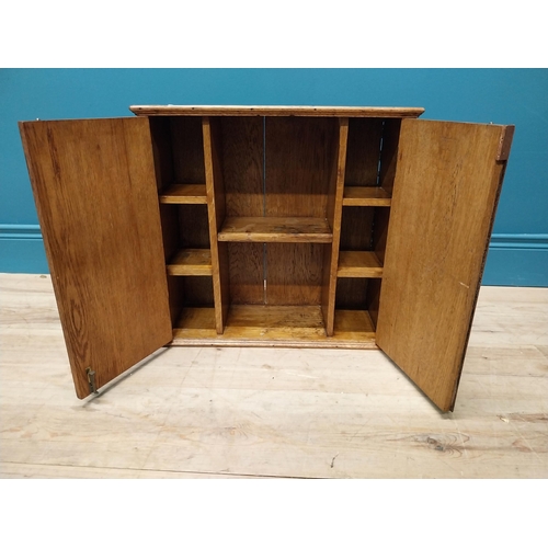 302 - Edwardian oak wall hanging smokers cabinet {47 cm H x 49 cm W x 18 cm D}.