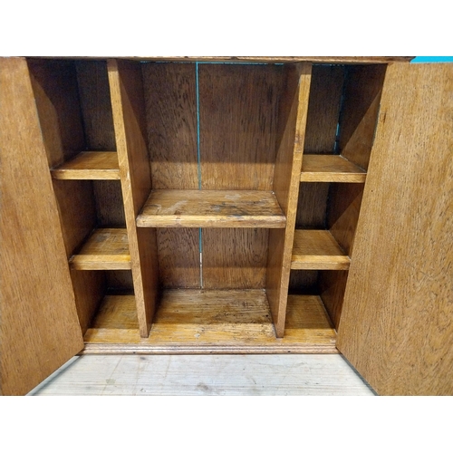 302 - Edwardian oak wall hanging smokers cabinet {47 cm H x 49 cm W x 18 cm D}.