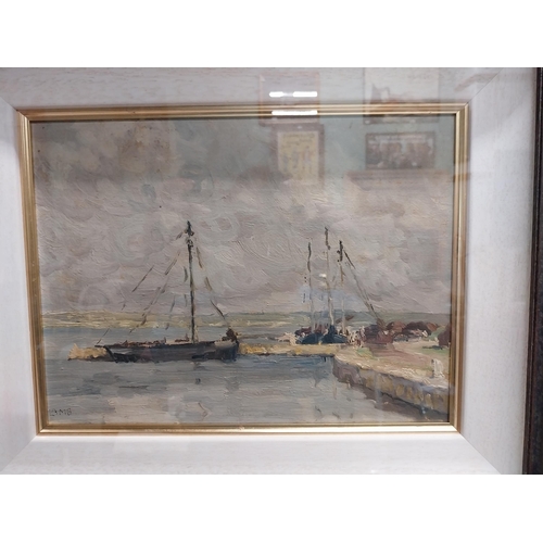 304 - Charles Lamb Loading the Boats at Carraroe oil on board mounted in frame {24 cm H x 35 cm W measurem... 