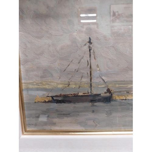 304 - Charles Lamb Loading the Boats at Carraroe oil on board mounted in frame {24 cm H x 35 cm W measurem... 