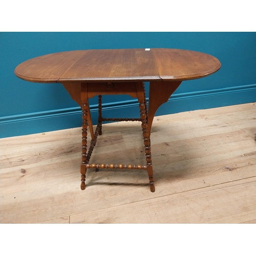 305 - Good quality Edwardian mahogany drop leaf occasional table raised on bobbin legs {52 cm H x 34 cm W ... 