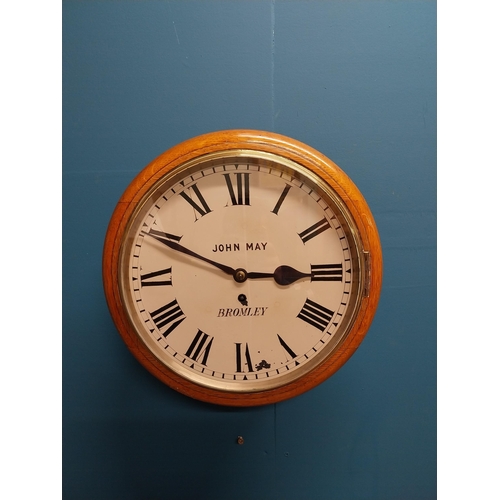 311 - 19th C. oak Post Office clock with painted dial by John May Bromley {37 cm Dia x 14 cm D}.