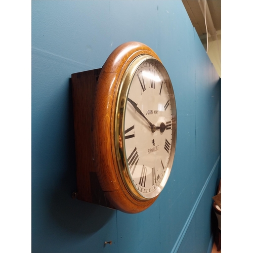 311 - 19th C. oak Post Office clock with painted dial by John May Bromley {37 cm Dia x 14 cm D}.