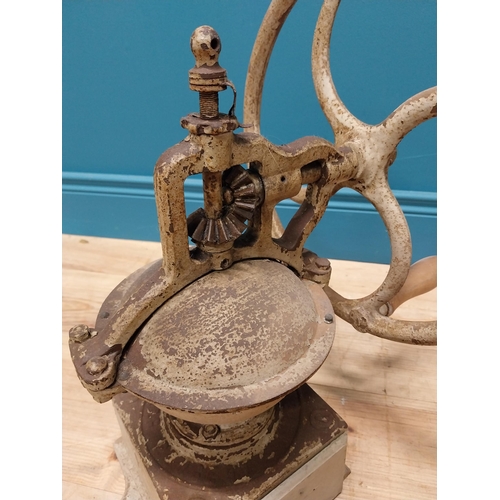 312 - Good quality 19th C. cast iron coffee grinder {50 cm H x 40 cm W x 34 cm D}.