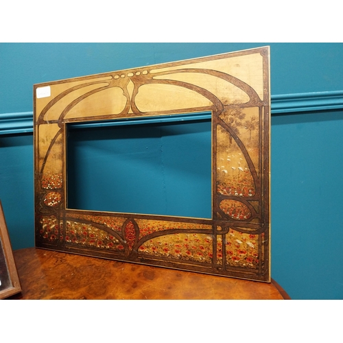 331 - Art Nouveau hand painted maple picture frame and mahogany miniatures photo frame {36 cm H x 49 cm W ... 